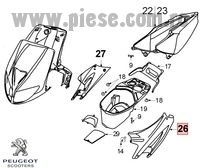 Carena laterala stanga spate originala Peugeot Speedfight - Speedfight 2 - Speedfight - WRC - X-Race - X-Team 2T 50-100cc (rosie)